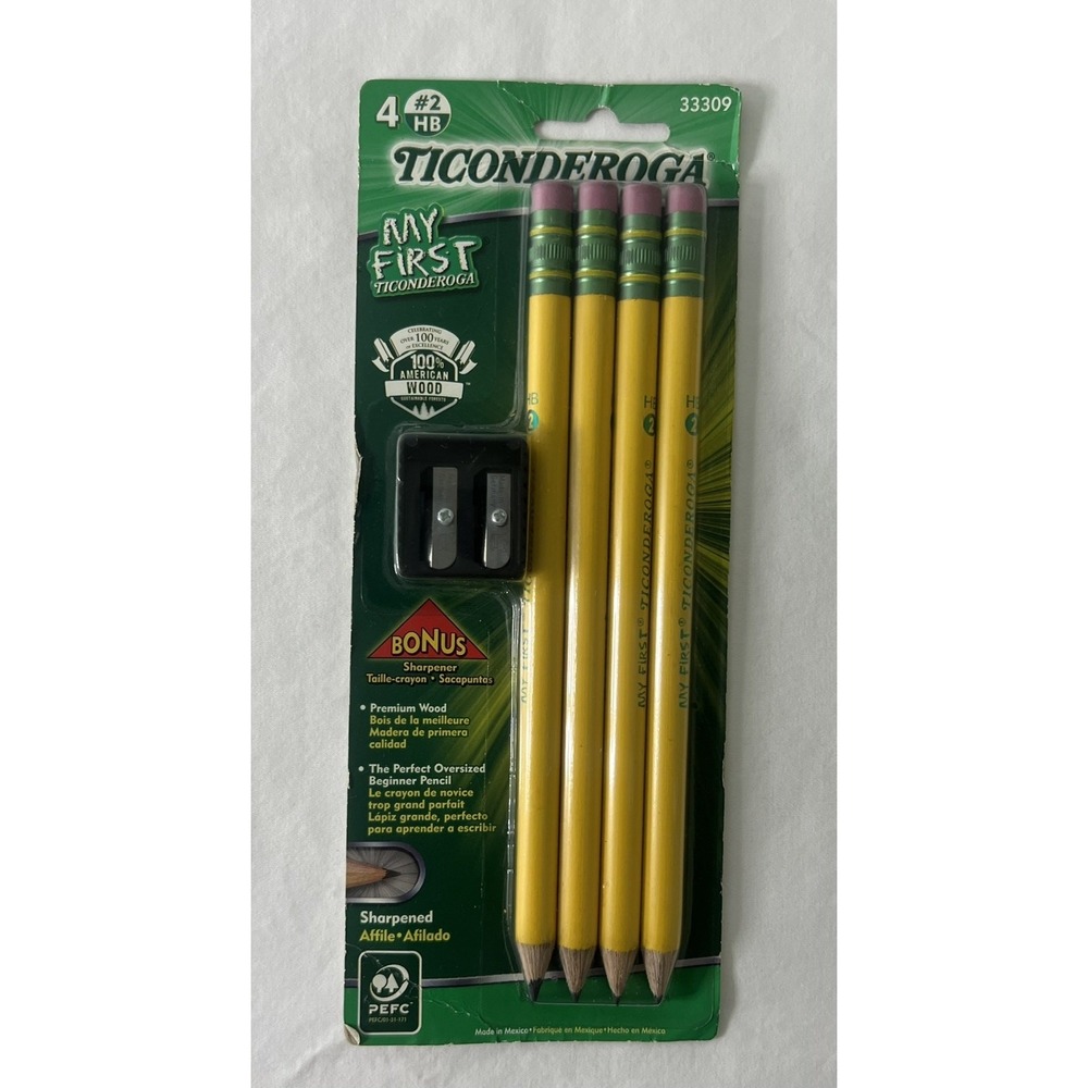 Ticonderoga My First Pencils #2 HB Woodcase 4-Pack with‎ Sharpener 33309 New